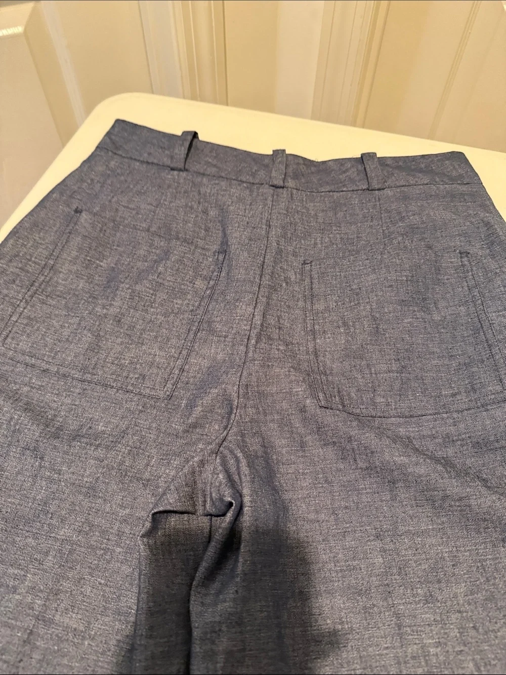 NWT Zara Wide-Leg Cropped Culottes Trouser with Linen Blue Autumn High Waist Med